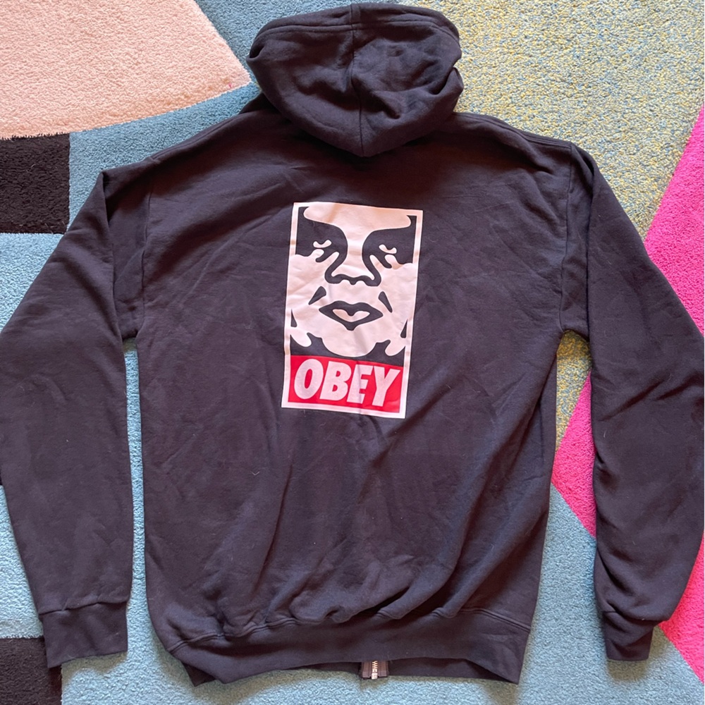 Obey Black Hoodie with Red and White Logo